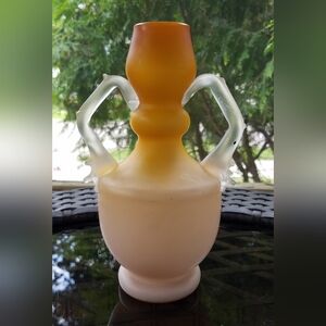 Antique Satin Glass Vase w/ Thorn Handles Amber Ombre to Pink Stevens & Williams